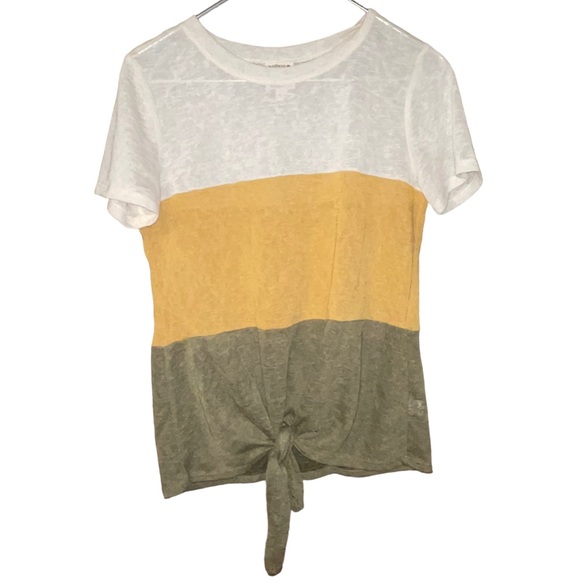 TrueSelf Womens Cream Gold and Olive Top with  Tie Front Bottom  Size M - Picture 1 of 6